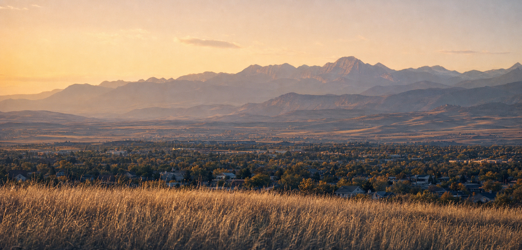 Northern Colorado landscape with foothills and open sky at golden hour