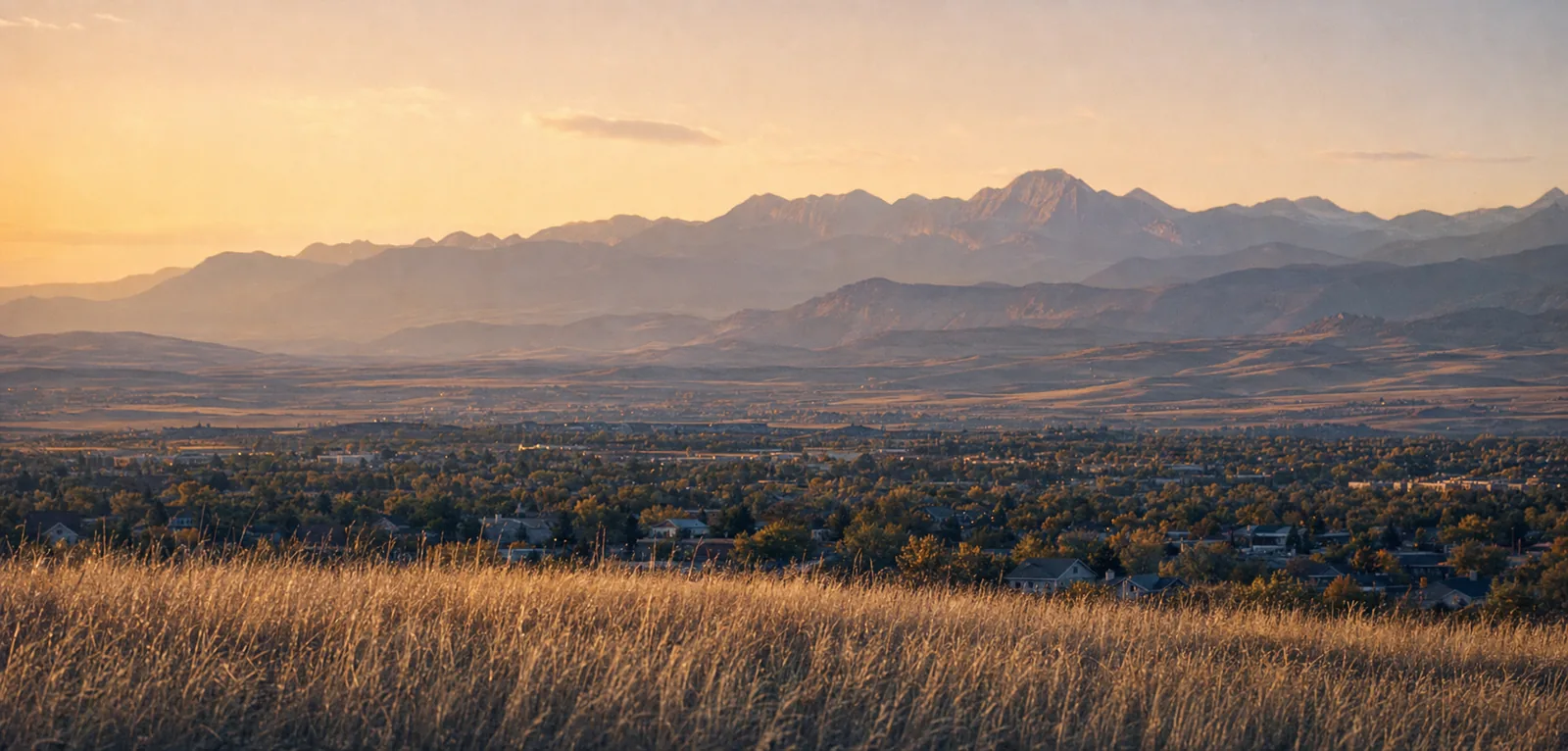 Northern Colorado landscape with foothills and open sky at golden hour